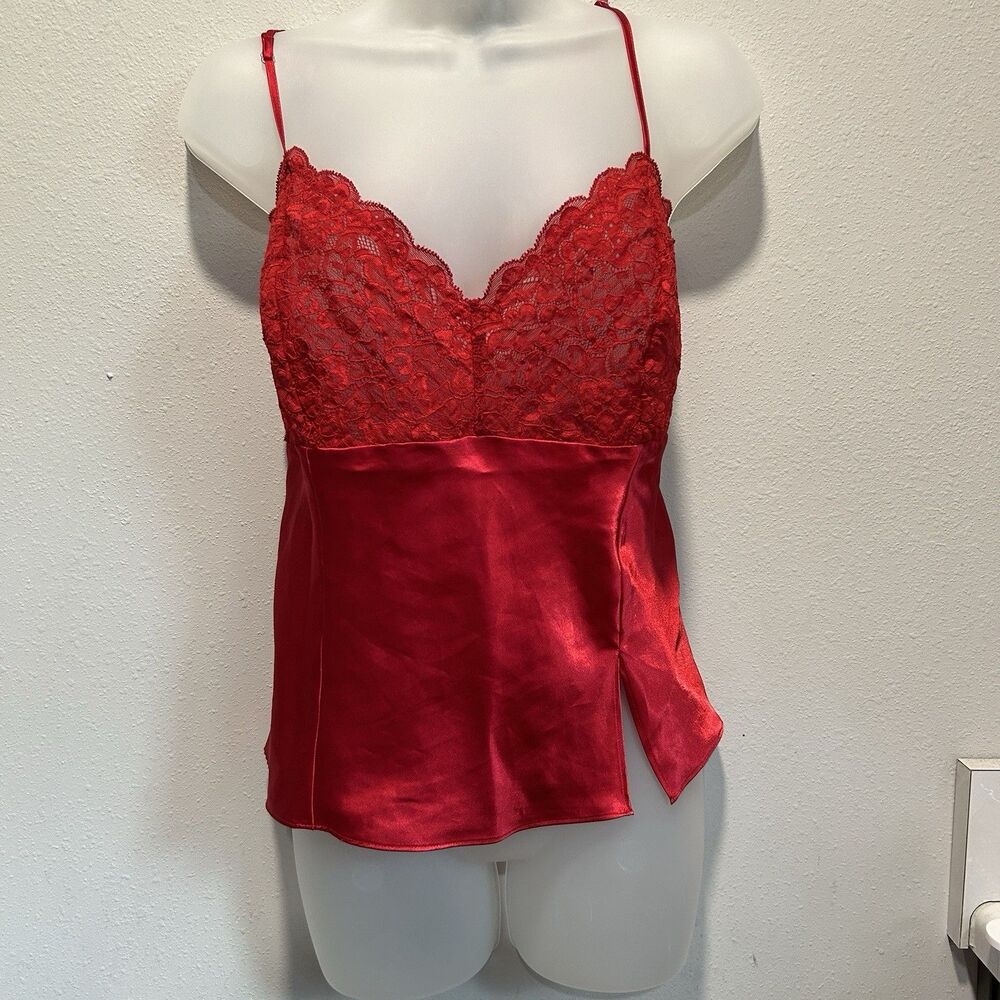 Vintage Womens Lingerie Top 1X Red Babydoll Lace Romantic Coquette Plus Size
